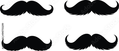Mustache silhouette collection, facial hair styles artwork, fashion grooming design, black white illustration set, stylized beard and mustache icons