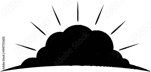 Stylized black cloud with rays emerging upward and outward