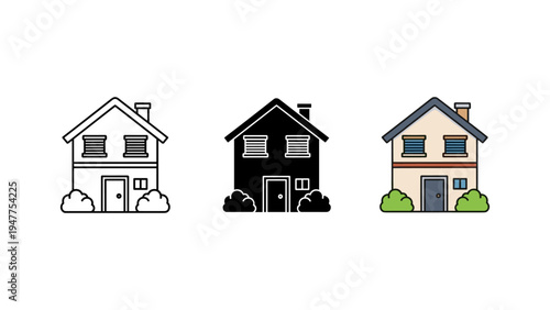 Three modern houses with gardens flat design vector illustration scalable graphic art