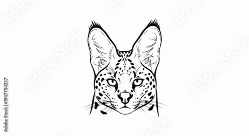 Stylized black ink sketch of a wild cat's face with large ears and spots