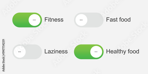 A person choosing between fitness and healthy food options on a digital interface