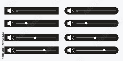 A collection of black and white volume control icons on a plain background