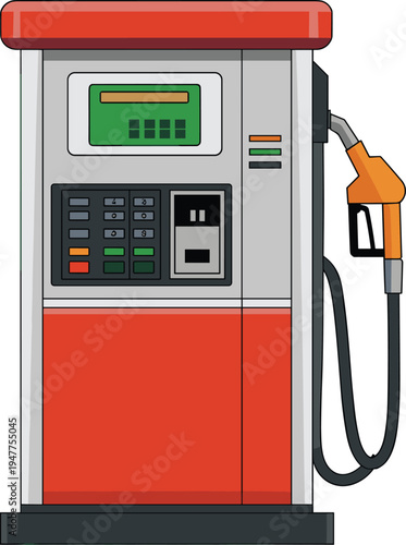 Modern gas station fuel pump dispenser with digital display and nozzle hose isolated vector illustration for petroleum industry refueling service transportation energy concept
