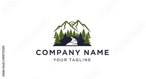 Company logo with mountain and forest.