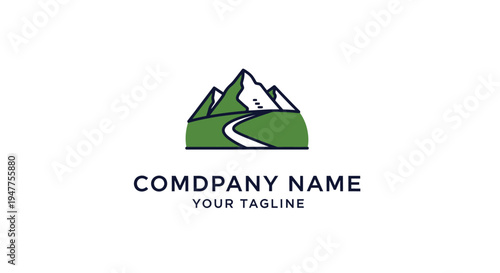 Company logo with mountain landscape.