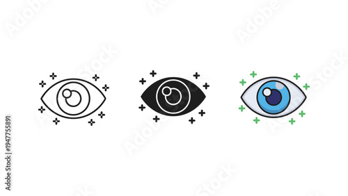 Evil eye protection symbols set with sparkling effects flat design vector illustration