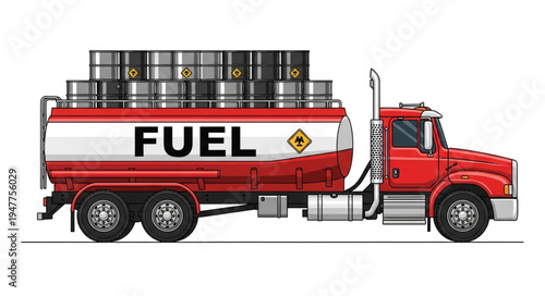 Red Fuel Truck Transport Vehicle.