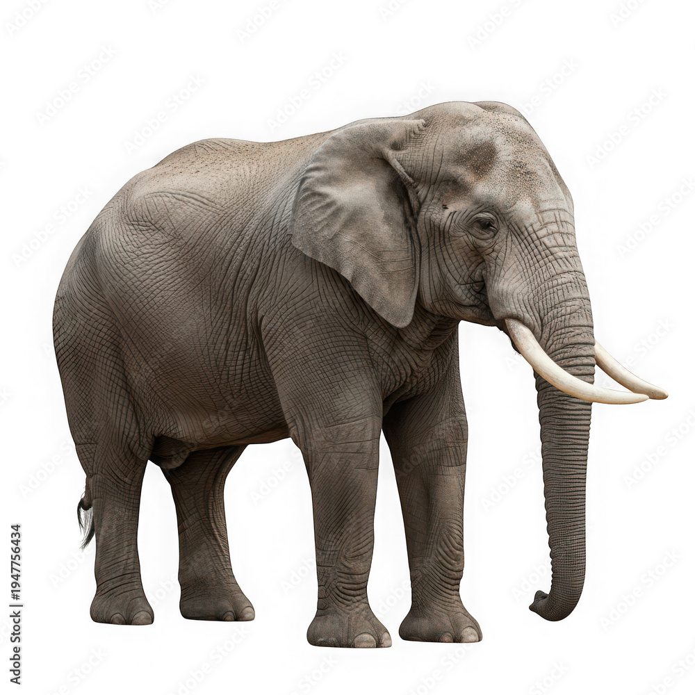 Obraz premium A Large Elephant Standing Alone On White Background isolated on transparent background