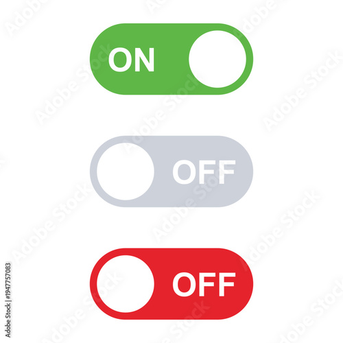 A graphic illustration of three toggle switches in different states on a white background