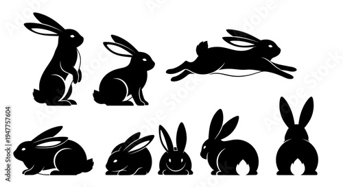 Collection of black rabbit silhouettes in various poses.