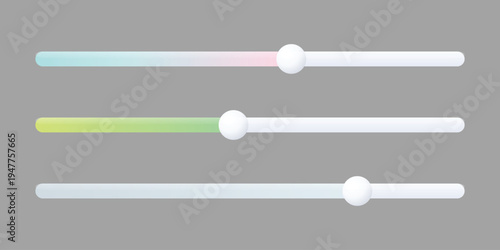 A modern digital interface featuring three horizontal sliders with colorful gradients and white controls on a gray background