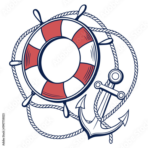 A life preserver and anchor nautical symbol Vector