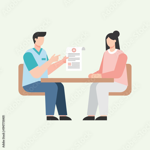 Doctor consulting patient about medical report.