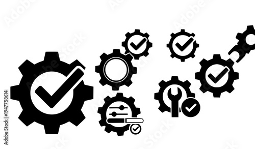 Gear trick icon symbols solid vector set for technology