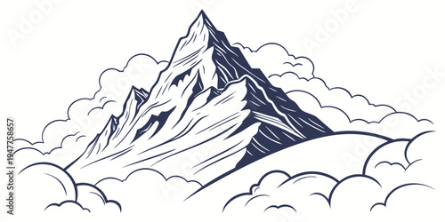 A mountain peak rising above the clouds Vector