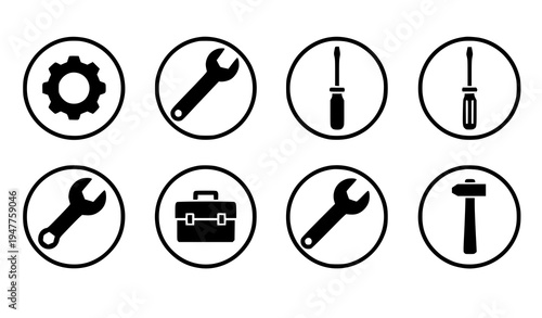 Minimal repair and settings solid glyph icon collection vector set