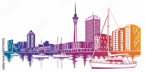 Colorful city skyline with tall buildings Vector