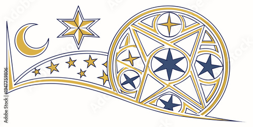 A flag with a crescent moon and stars Vector