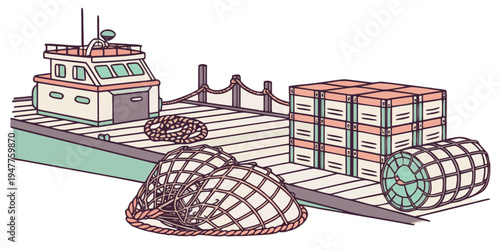 A cargo ship is transporting a large pile of goods Vector