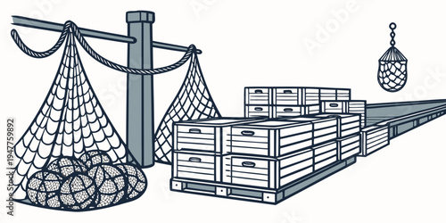 A metal cage with a net and a basket Vector