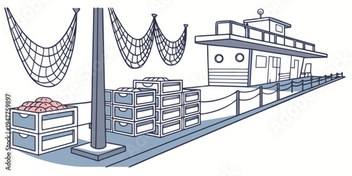 A large fishing boat with nets on the deck Vector