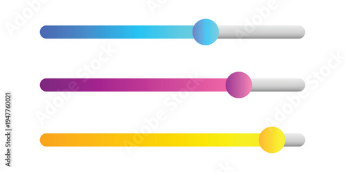 A colorful graphic design featuring three horizontal progress bars with vibrant gradients and circular indicators