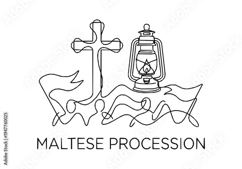 Religious Good Friday Monoline Background with Cross and Lantern