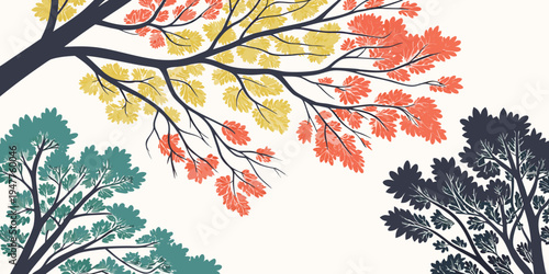A colorful illustration of trees with changing leaves Vector