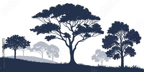 A group of tree silhouettes on a hill Vector