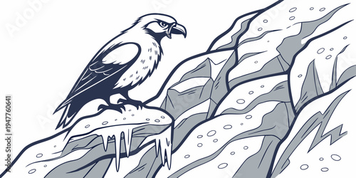 A large bird of prey perched on a rocky outcrop Vector