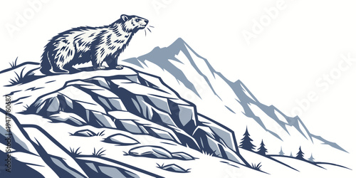 A mountain landscape with trees and a mountain peak Vector