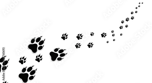 Black paw prints creating a trail on a white background.