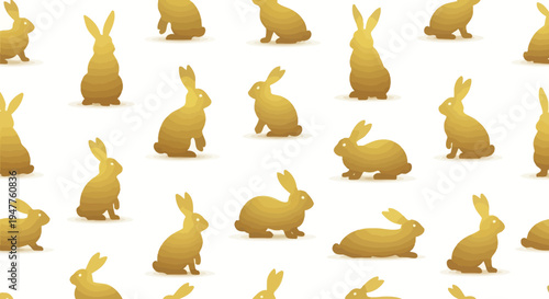 Golden Rabbit Silhouettes Seamless Pattern Design.