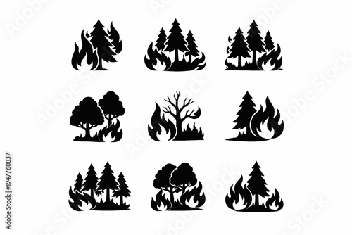 Silhouette trees with flames illustrating wildfire concepts
