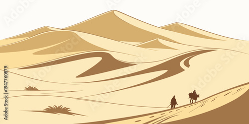 Two people riding horses across a desert Vector