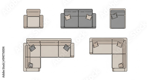 Top View of Modular Sofa Set Configurations for Interior Design.