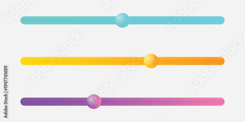 A colorful graphic design featuring three vibrant progress bars with gradient colors and rounded shapes
