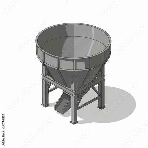 Industrial Hopper with Support Structure and Discharge Chute, Isometric View.