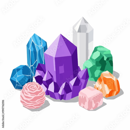 A colorful illustration of precious gemstones.