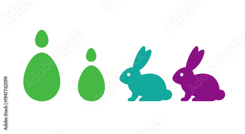 Colorful Easter eggs and bunnies in a festive holiday illustration.