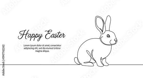 Happy Easter Bunny Line Art Illustration.