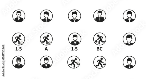 Collection of diverse avatar icons representing people and activities.