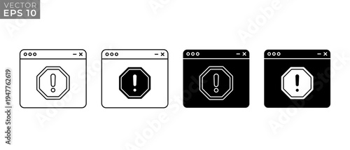 Browse Security Warning Icons Vector Set. Safety Notice Symbol