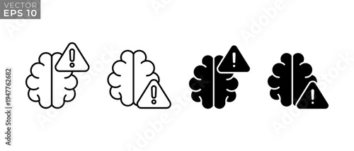 Security Warning Brain Icons Vector Set. Safety Notice Symbol