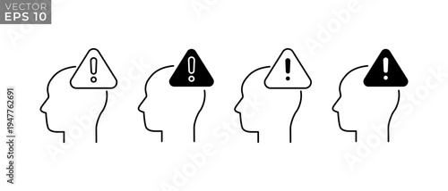 Security Warning Head Icons Vector Set. Safety Notice Symbol