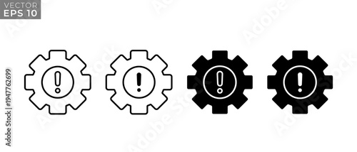 Security Warning Gear Icons Vector Set. Safety Notice Symbol