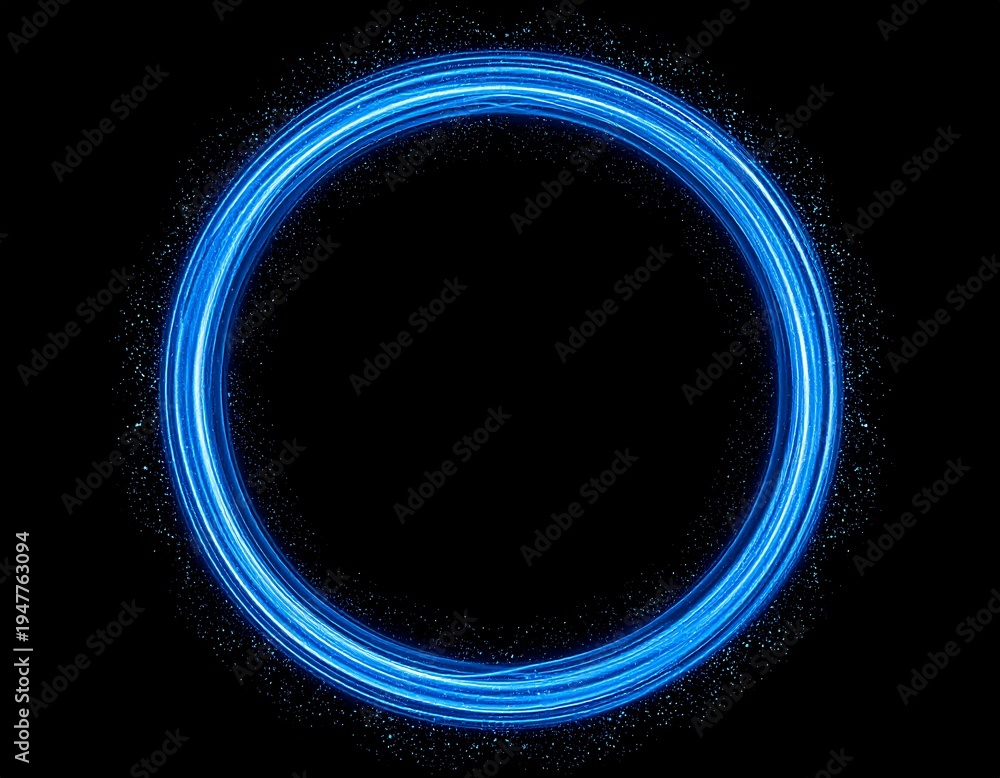Obraz premium A bright blue glowing ring on a black background