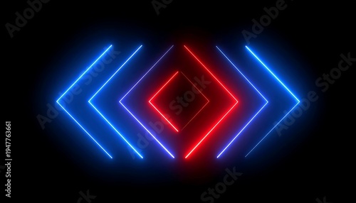 A neon-like graphic design with glowing blue and red lines