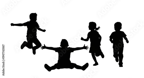 Silhouettes of children playing outside.
