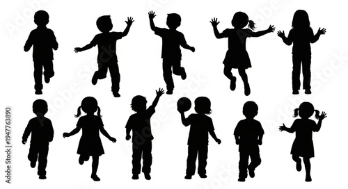 Silhouettes of children playing outside.